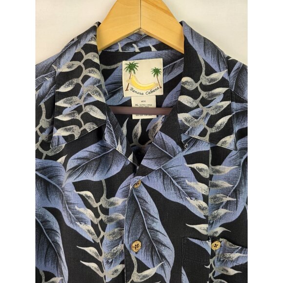 Banana Cabana Mens Hawaiian Shirt Size XL Blue Silk Short Sleeve Button Down Top - Picture 2 of 9